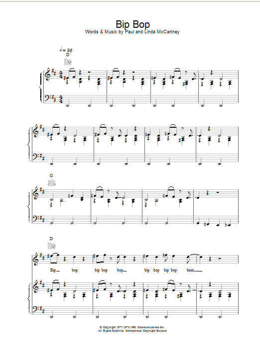 Wings Bip Bop Sheet Music Notes & Chords for Piano, Vocal & Guitar - Download or Print PDF