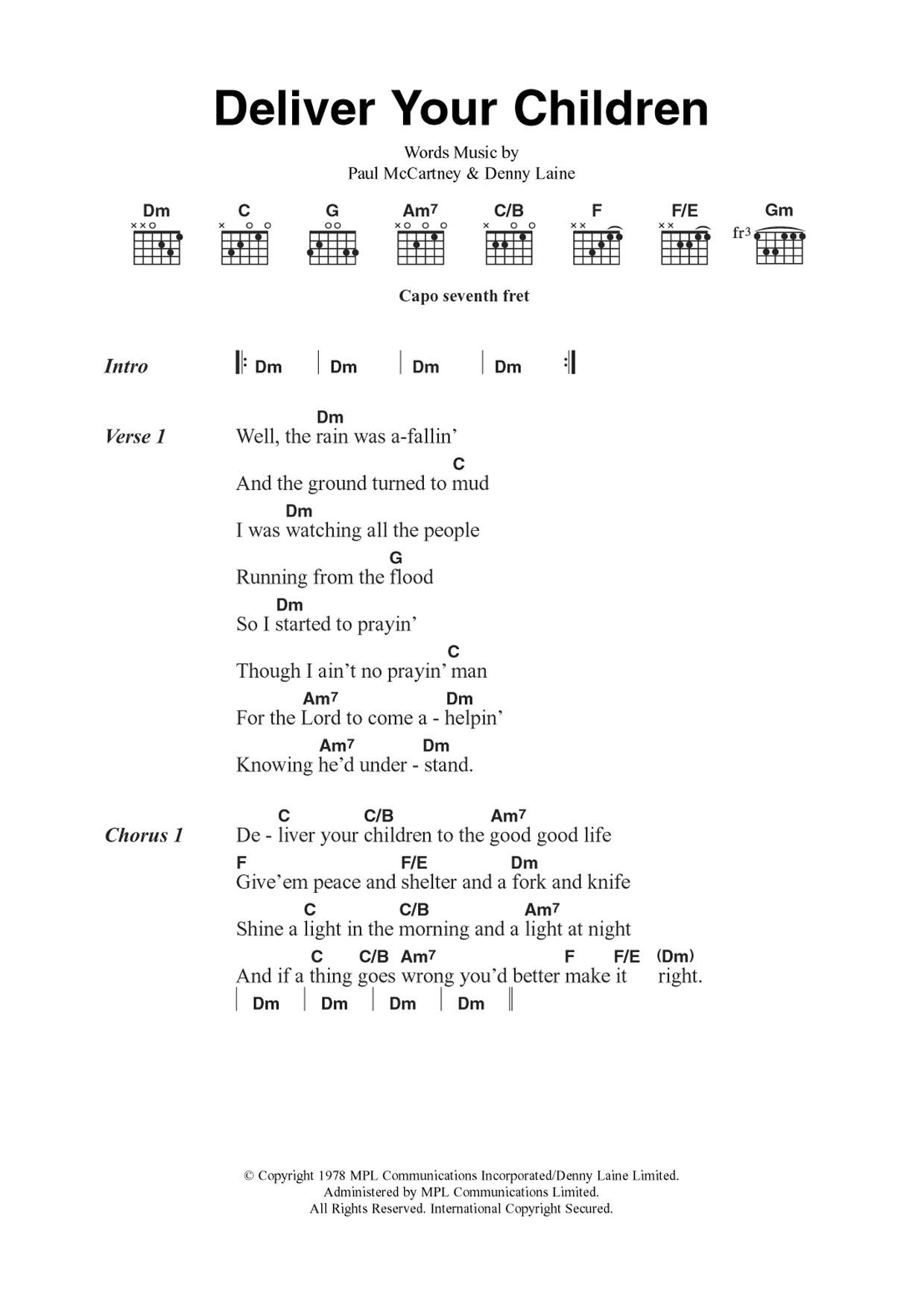 Wings Deliver Your Children Sheet Music Notes & Chords for Guitar Chords/Lyrics - Download or Print PDF