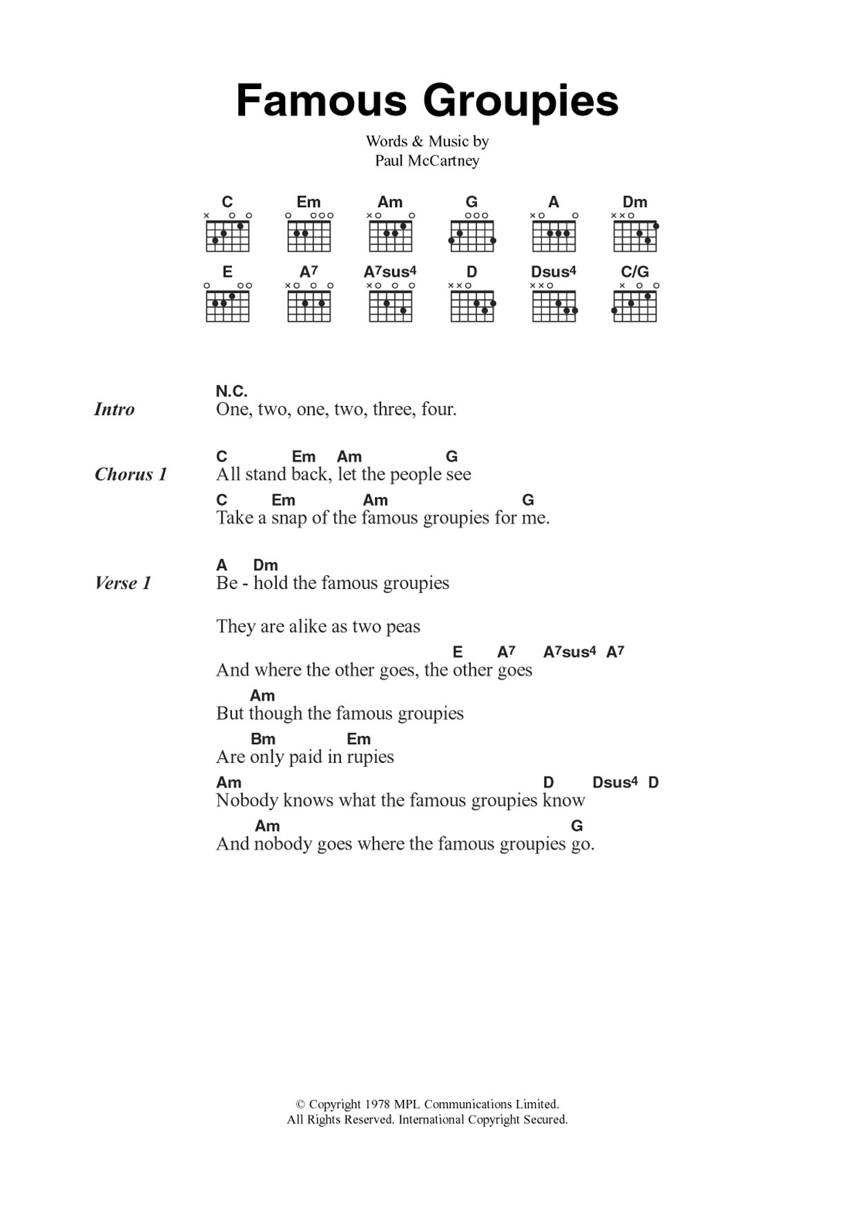Wings Famous Groupies Sheet Music Notes & Chords for Guitar Chords/Lyrics - Download or Print PDF