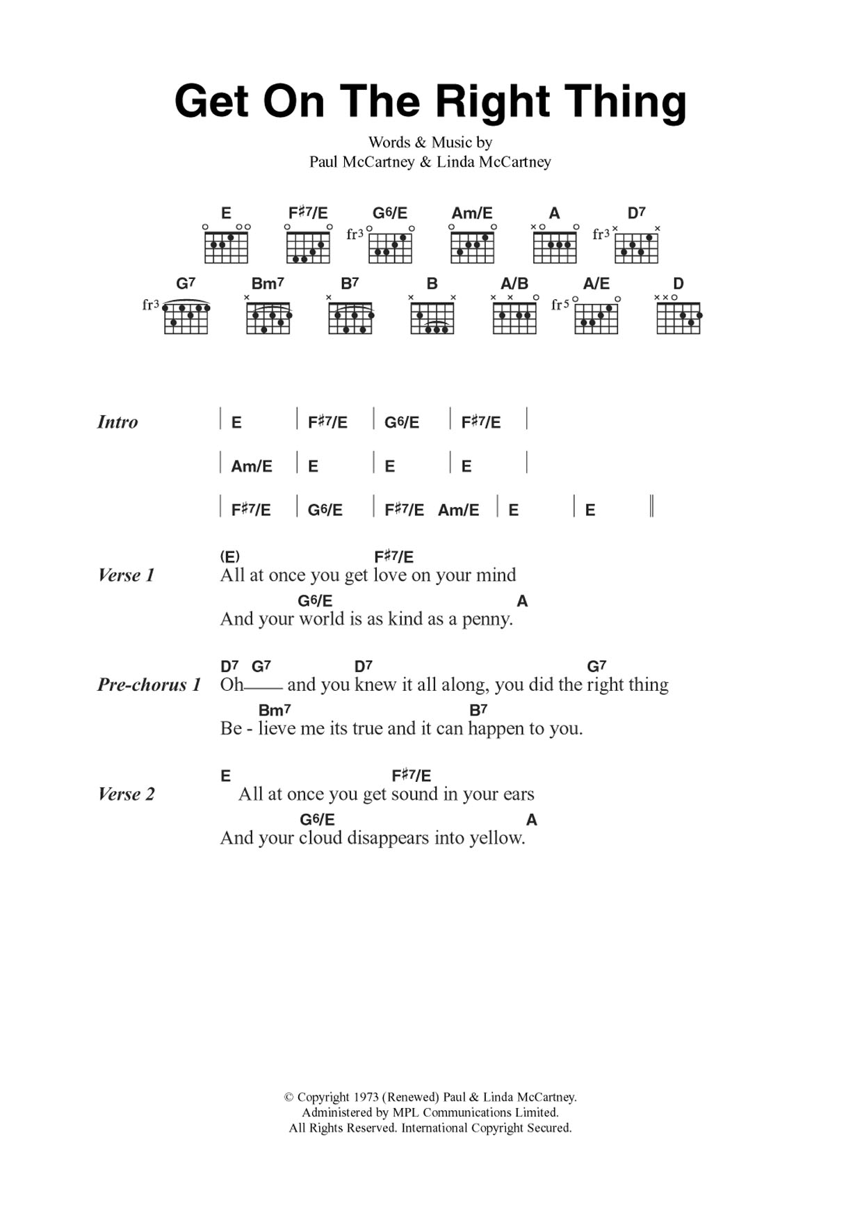 Wings Get On The Right Thing Sheet Music Notes & Chords for Guitar Chords/Lyrics - Download or Print PDF