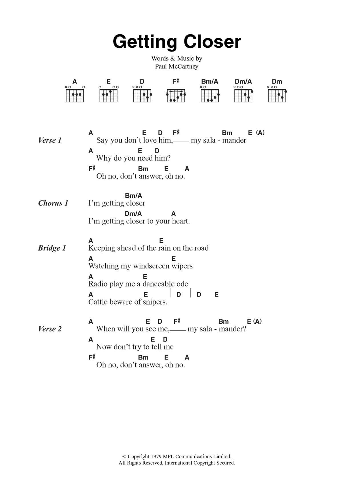 Wings Getting Closer Sheet Music Notes & Chords for Piano, Vocal & Guitar (Right-Hand Melody) - Download or Print PDF
