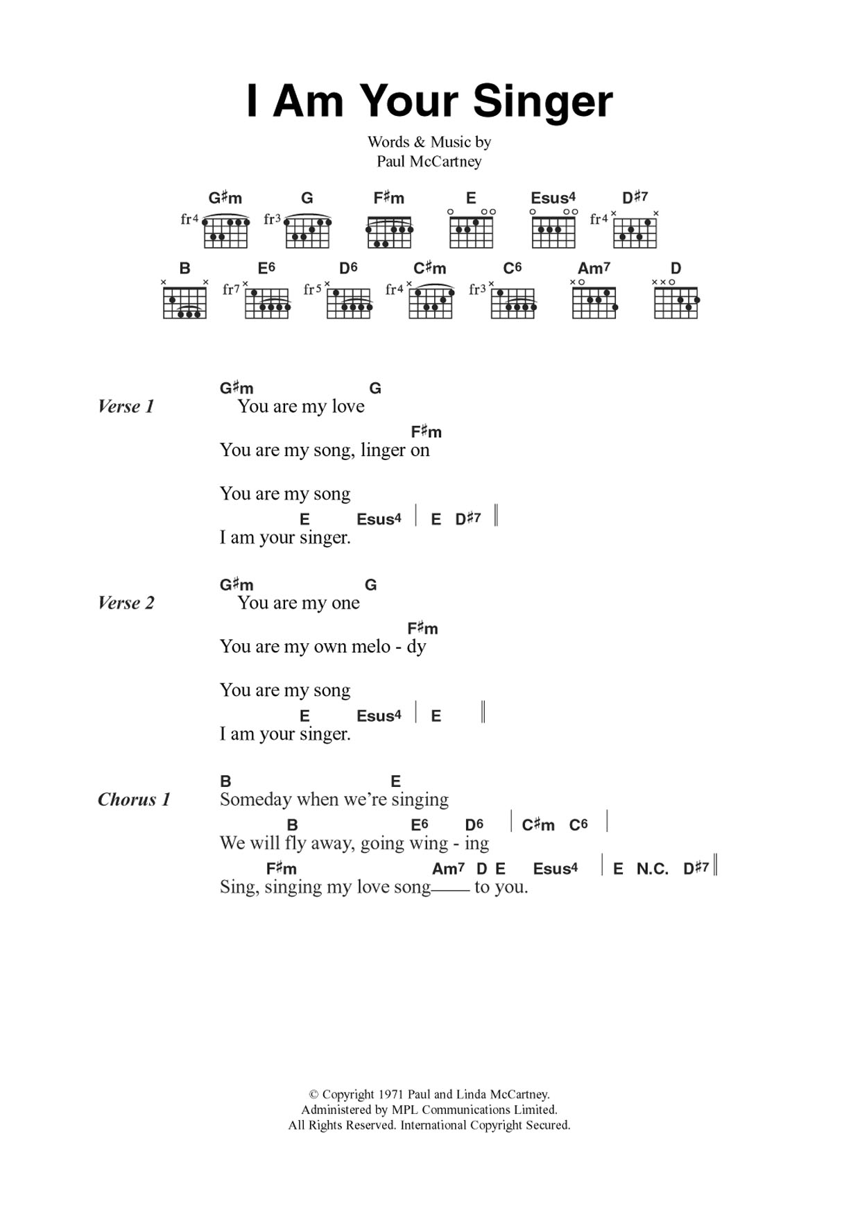 Wings I Am Your Singer Sheet Music Notes & Chords for Guitar Chords/Lyrics - Download or Print PDF