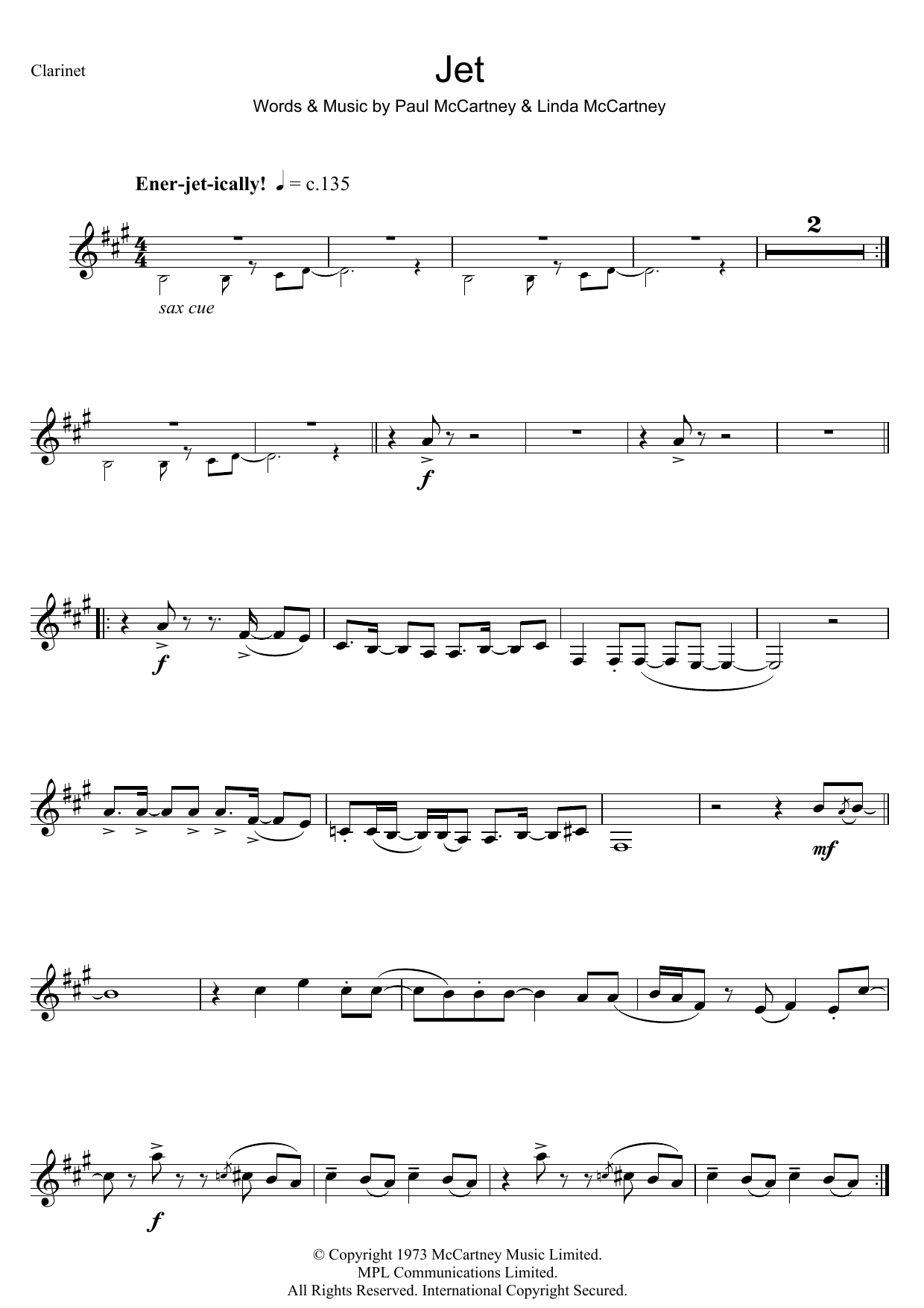 Wings Jet Sheet Music Notes & Chords for Clarinet - Download or Print PDF