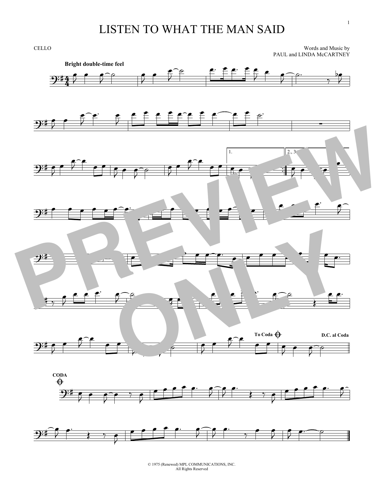 Wings Listen To What The Man Said Sheet Music Notes & Chords for Alto Saxophone - Download or Print PDF