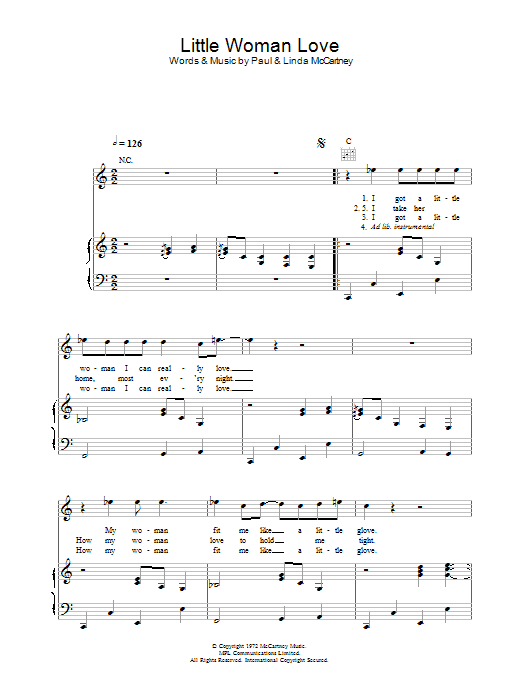 Wings Little Woman Love Sheet Music Notes & Chords for Piano, Vocal & Guitar - Download or Print PDF