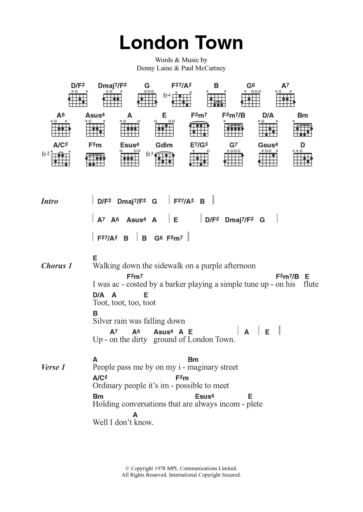 Wings London Town Sheet Music Notes & Chords for Guitar Chords/Lyrics - Download or Print PDF