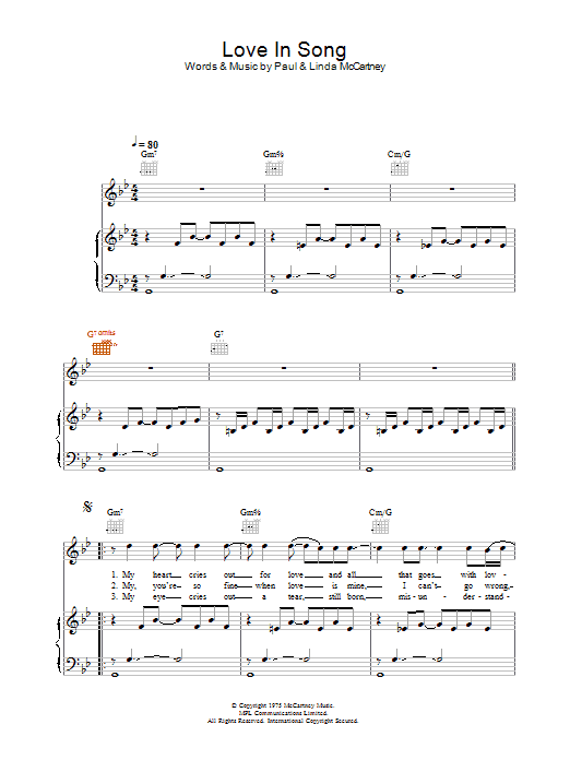 Wings Love In Song Sheet Music Notes & Chords for Piano, Vocal & Guitar - Download or Print PDF