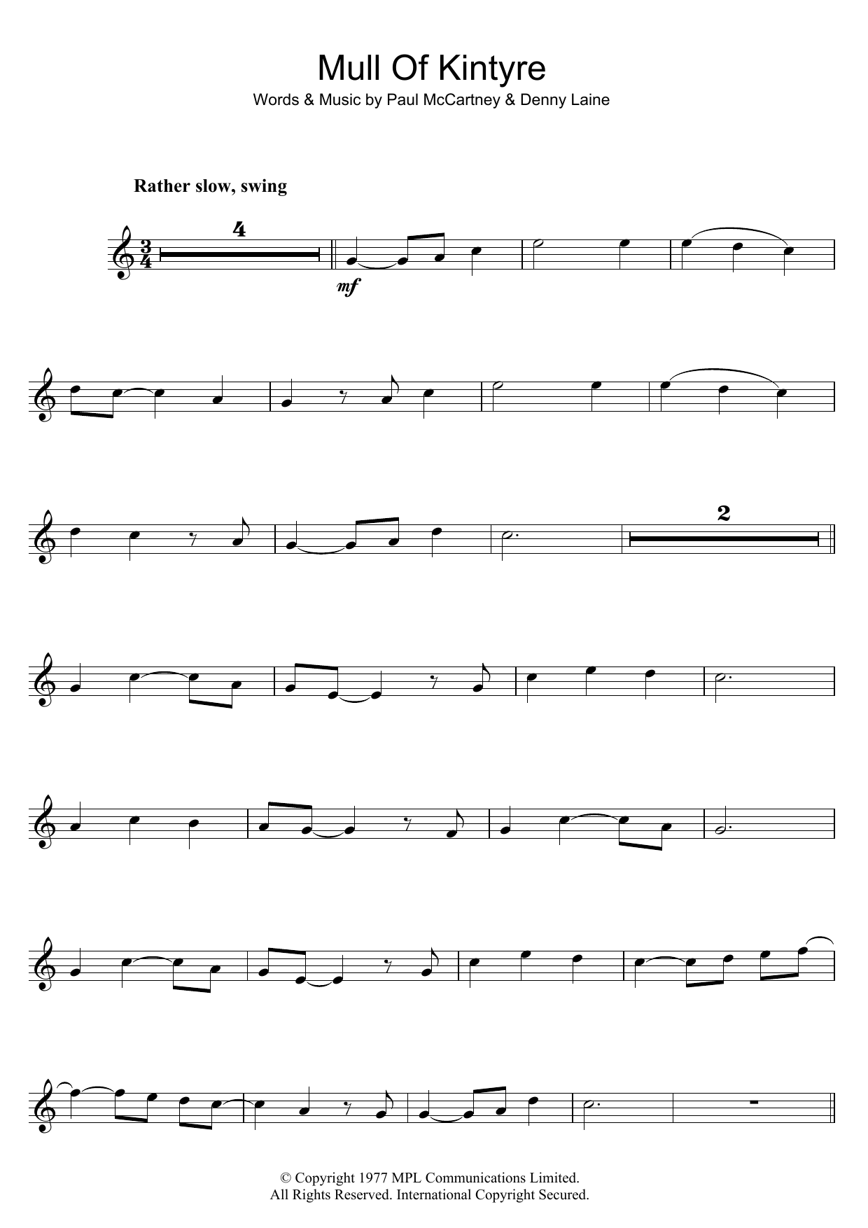 Wings Mull Of Kintyre Sheet Music Notes & Chords for Clarinet - Download or Print PDF