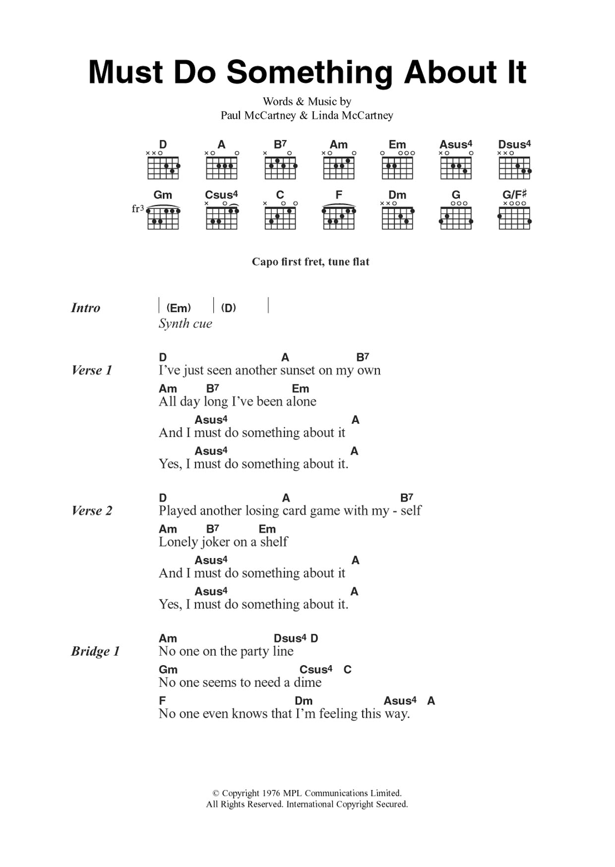 Wings Must Do Something About It Sheet Music Notes & Chords for Guitar Chords/Lyrics - Download or Print PDF