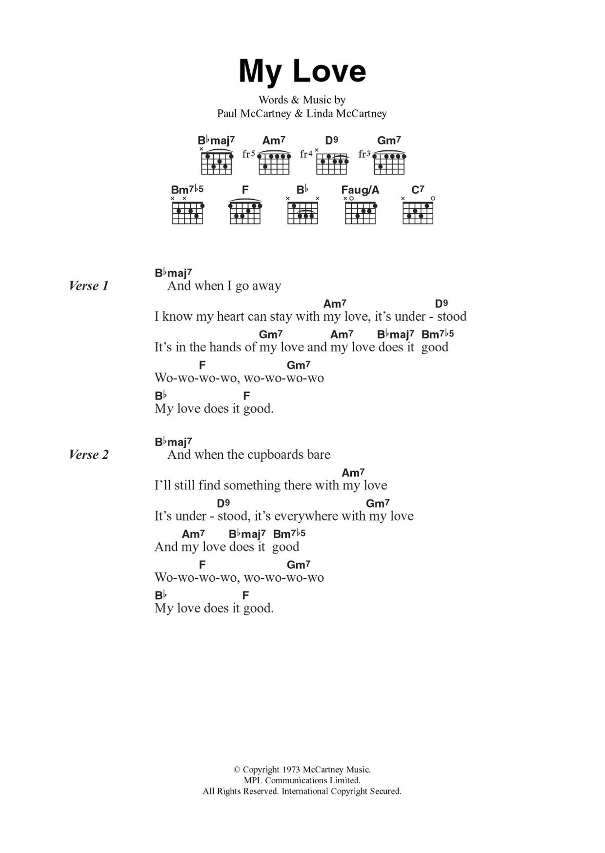 Wings My Love Sheet Music Notes & Chords for Guitar Chords/Lyrics - Download or Print PDF