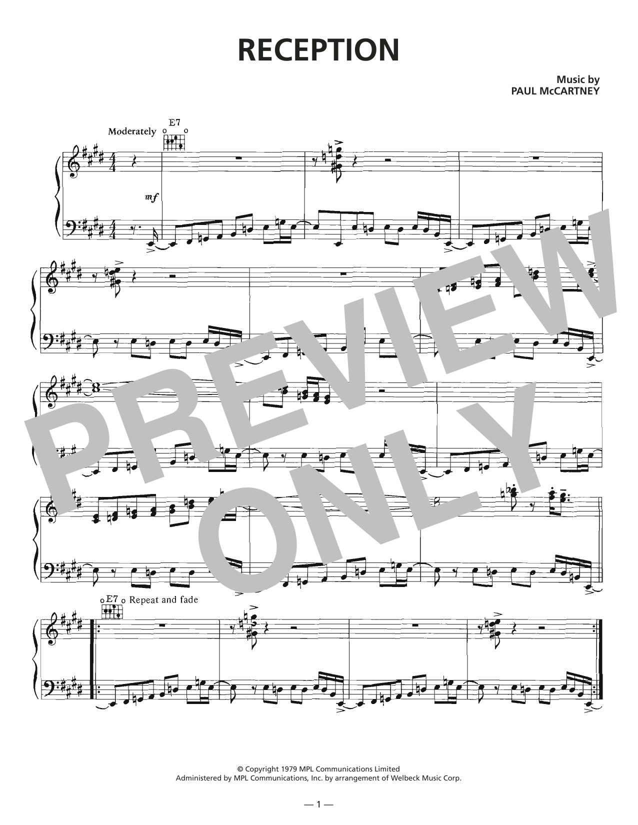 Wings Reception Sheet Music Notes & Chords for Piano, Vocal & Guitar (Right-Hand Melody) - Download or Print PDF