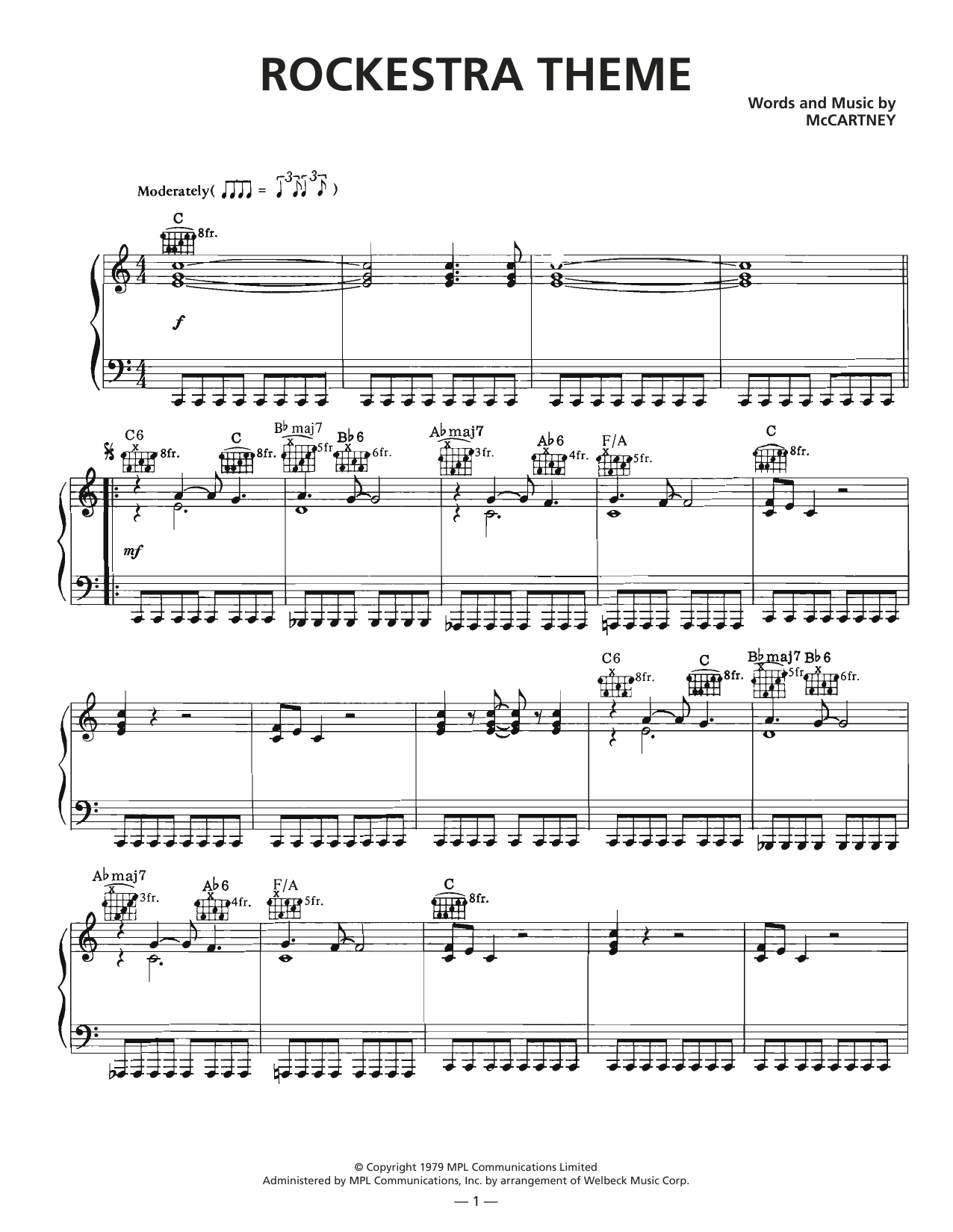 Wings Rockestra Theme Sheet Music Notes & Chords for Piano, Vocal & Guitar (Right-Hand Melody) - Download or Print PDF