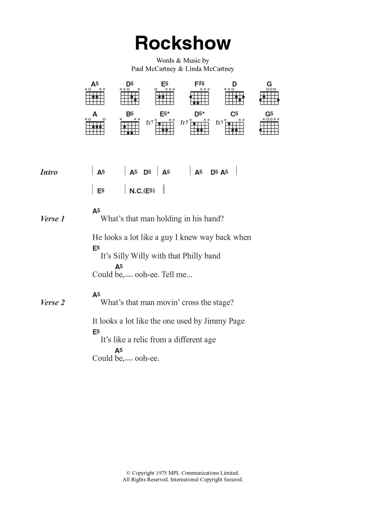 Wings Rockshow Sheet Music Notes & Chords for Guitar Chords/Lyrics - Download or Print PDF