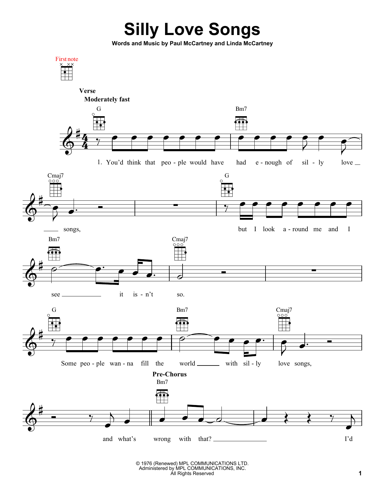 Wings Silly Love Songs Sheet Music Notes & Chords for Ukulele - Download or Print PDF