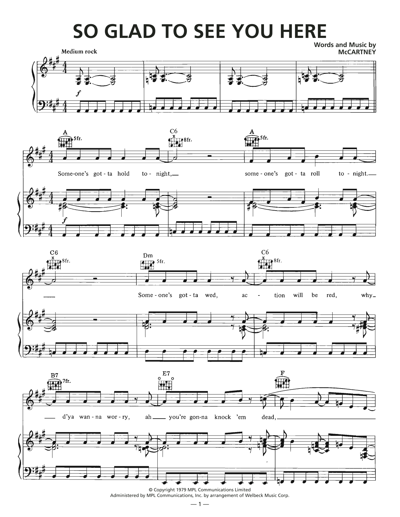 Wings So Glad To See You Here Sheet Music Notes & Chords for Piano, Vocal & Guitar (Right-Hand Melody) - Download or Print PDF