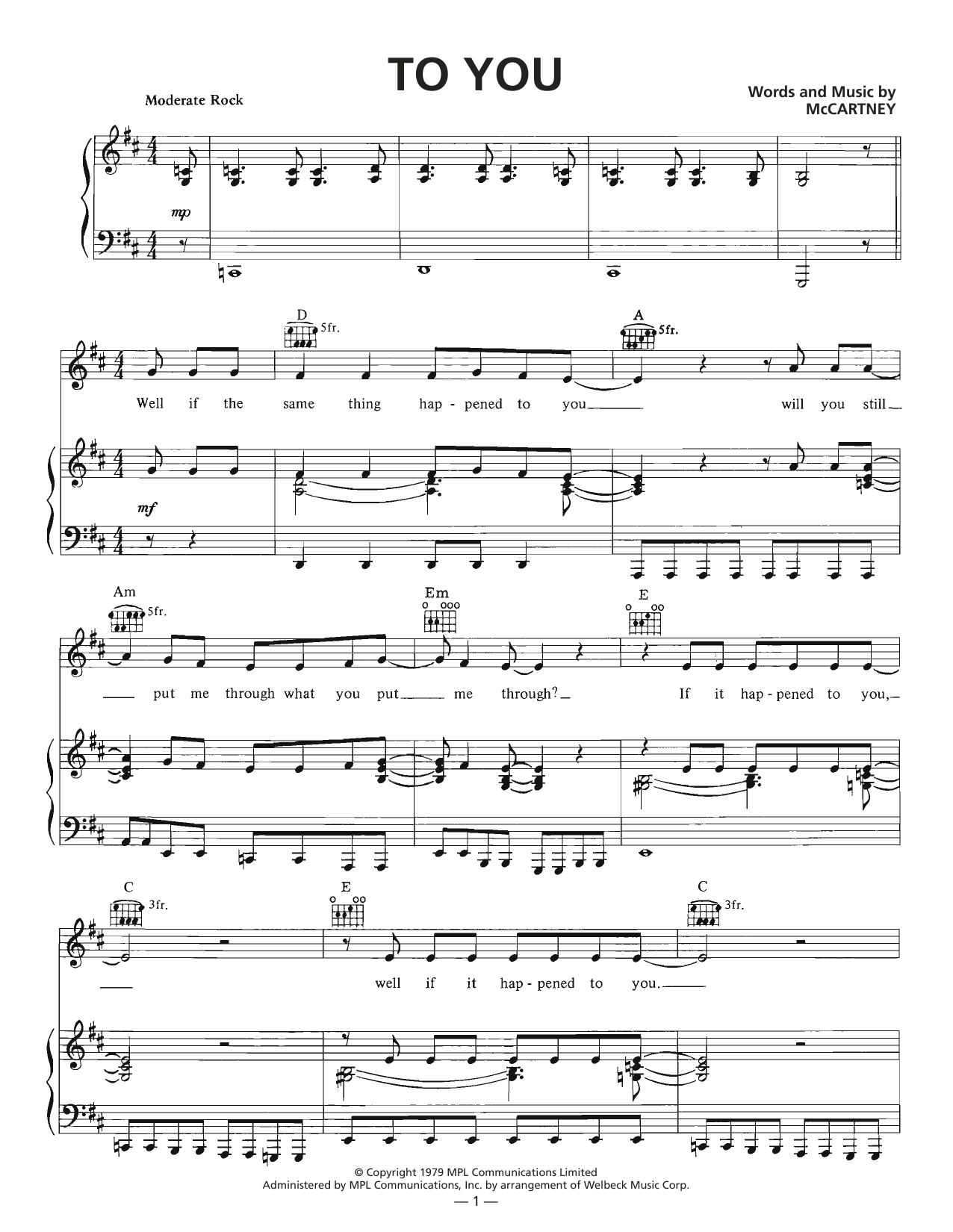 Wings To You Sheet Music Notes & Chords for Piano, Vocal & Guitar (Right-Hand Melody) - Download or Print PDF