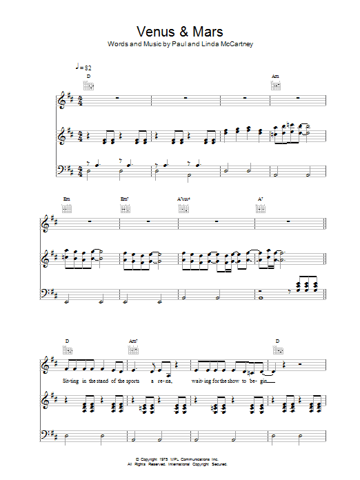 Wings Venus And Mars Sheet Music Notes & Chords for Guitar Chords/Lyrics - Download or Print PDF