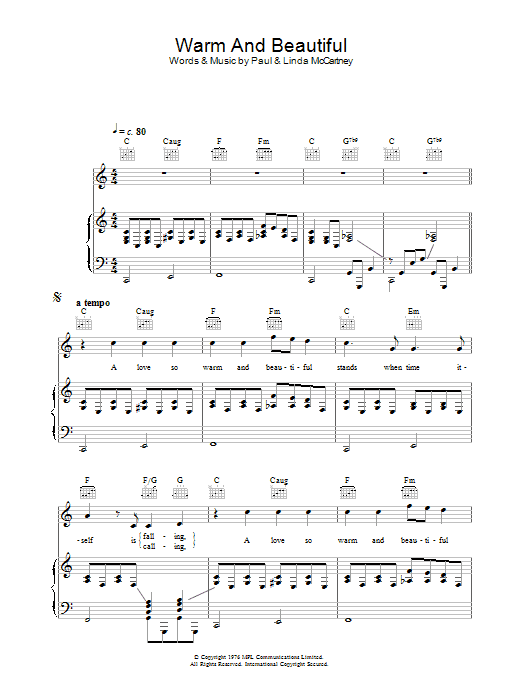 Wings Warm And Beautiful Sheet Music Notes & Chords for Piano, Vocal & Guitar - Download or Print PDF