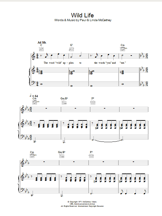 Wings Wild Life Sheet Music Notes & Chords for Piano, Vocal & Guitar - Download or Print PDF