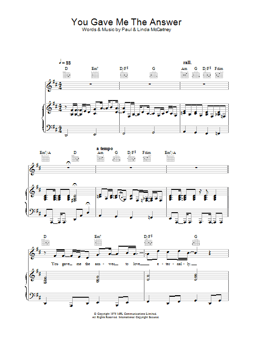 Wings You Gave Me The Answer Sheet Music Notes & Chords for Piano, Vocal & Guitar - Download or Print PDF