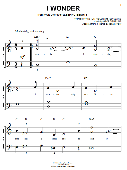 Winston Hibler I Wonder Sheet Music Notes & Chords for Piano (Big Notes) - Download or Print PDF