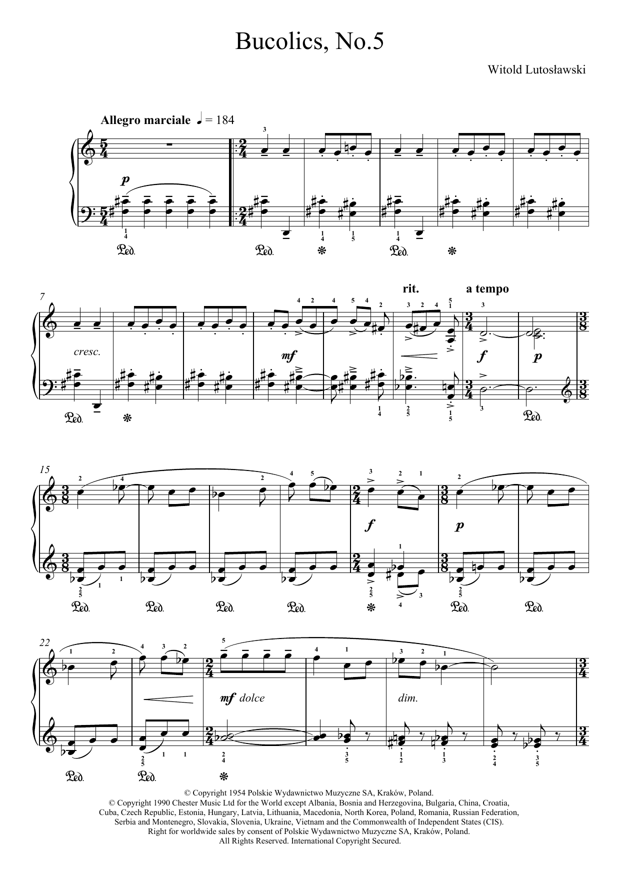 Witold Lutoslawski Bucolics, No.5 Sheet Music Notes & Chords for Piano - Download or Print PDF