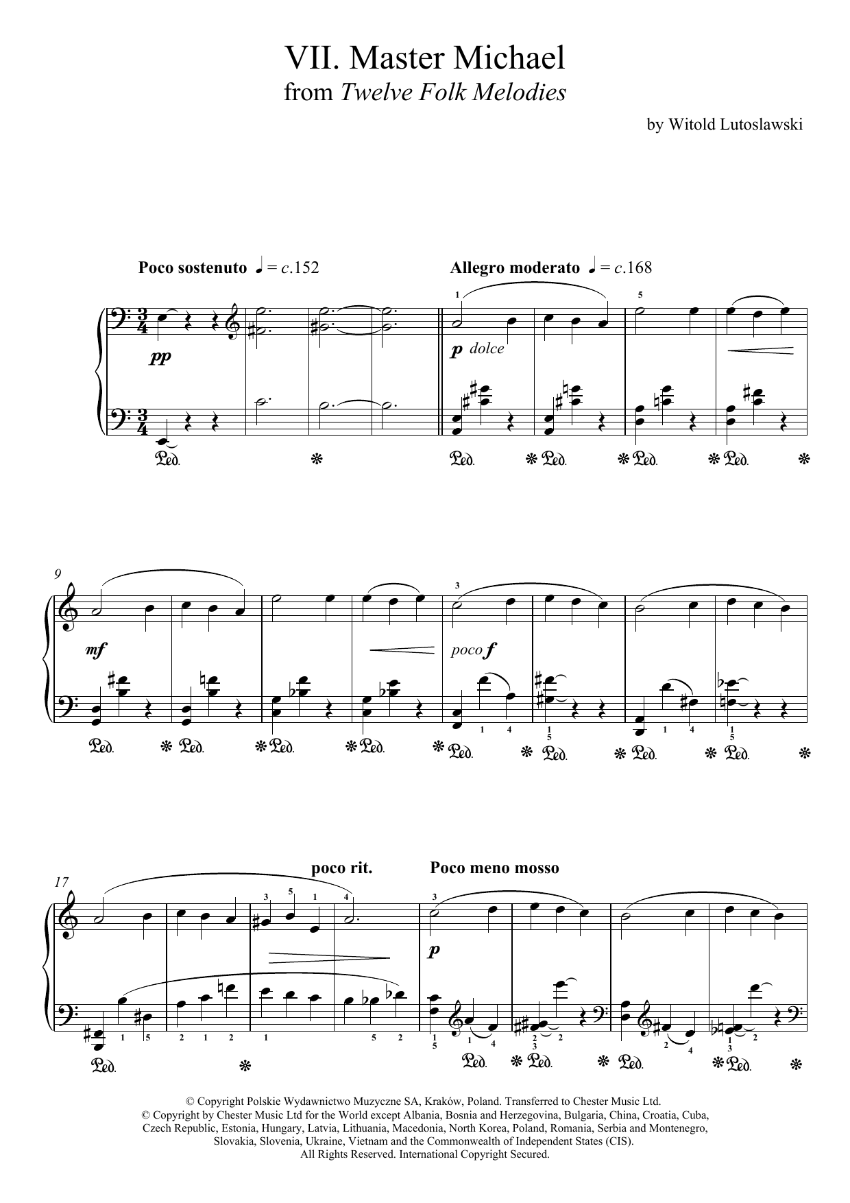 Witold Lutoslawski Master Michael Sheet Music Notes & Chords for Piano - Download or Print PDF