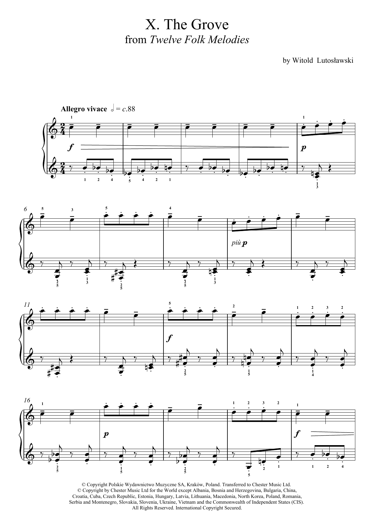 Witold Lutoslawski The Grove Sheet Music Notes & Chords for Piano - Download or Print PDF