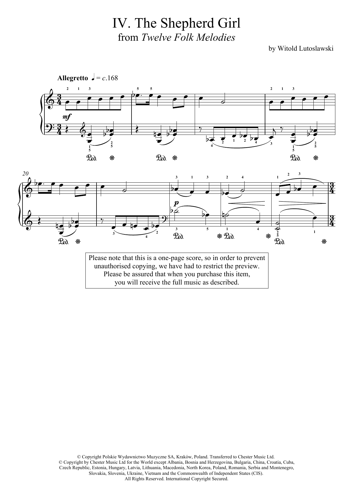 Witold Lutoslawski The Shepherd Girl Sheet Music Notes & Chords for Piano - Download or Print PDF
