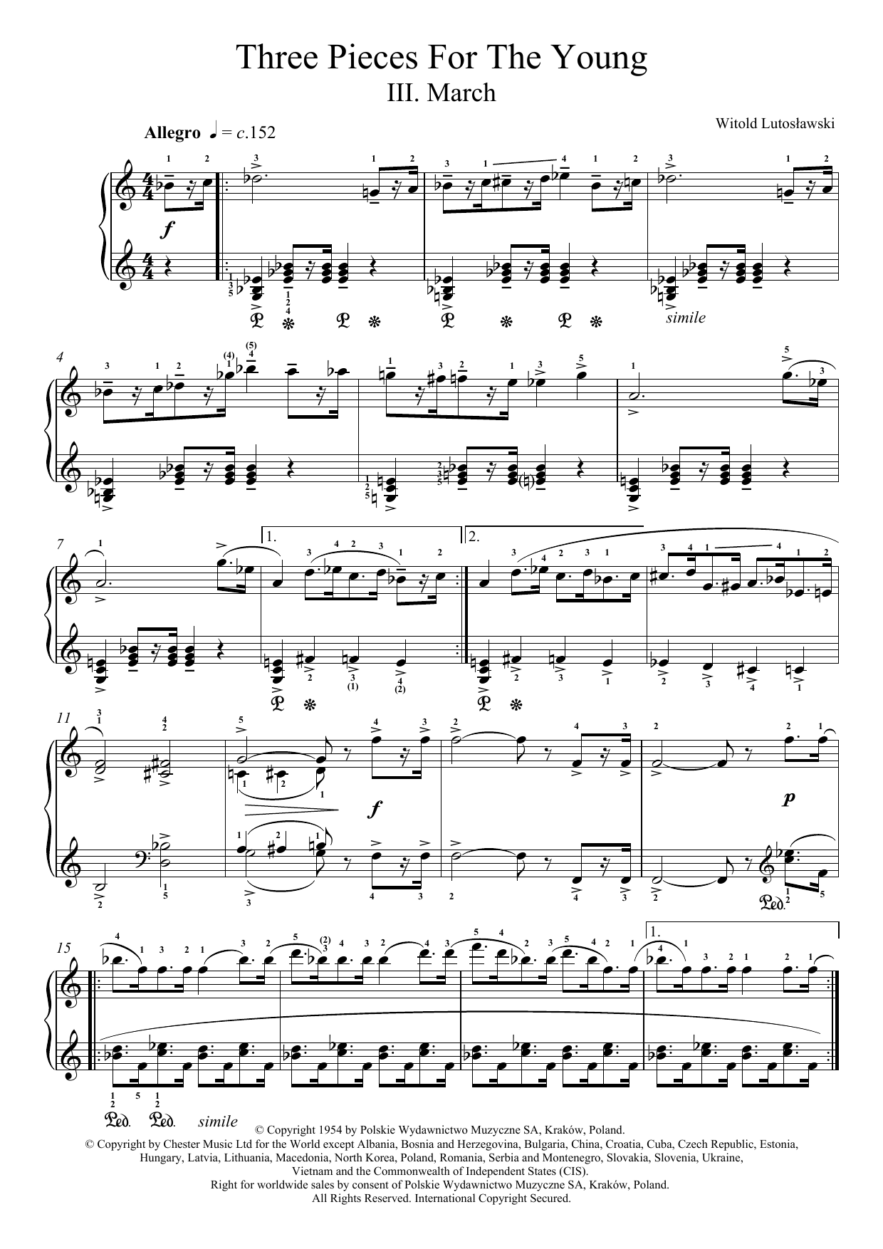 Witold Lutoslawski Three Pieces For The Young, 3. March Sheet Music Notes & Chords for Piano - Download or Print PDF