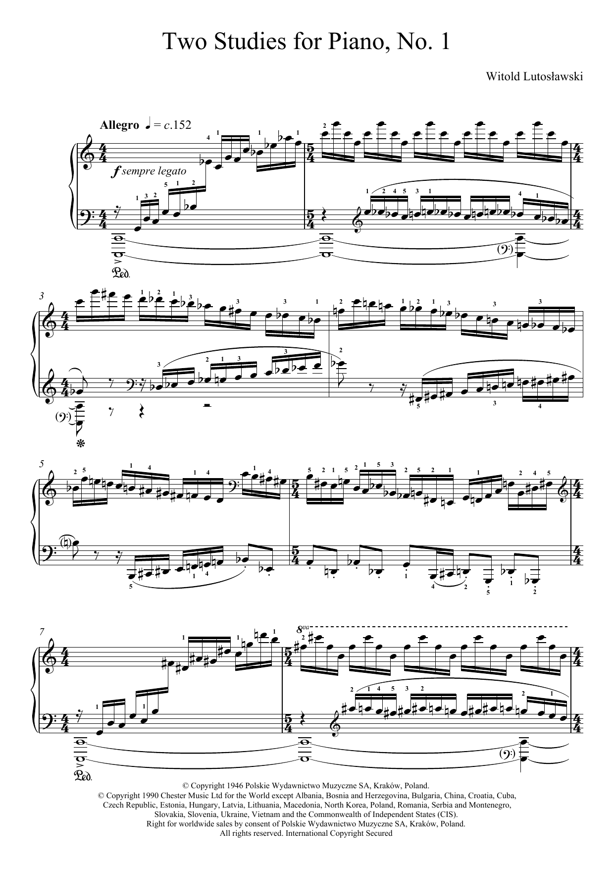 Witold Lutoslawski Two Studies For Piano, 1. Allegro Sheet Music Notes & Chords for Piano - Download or Print PDF