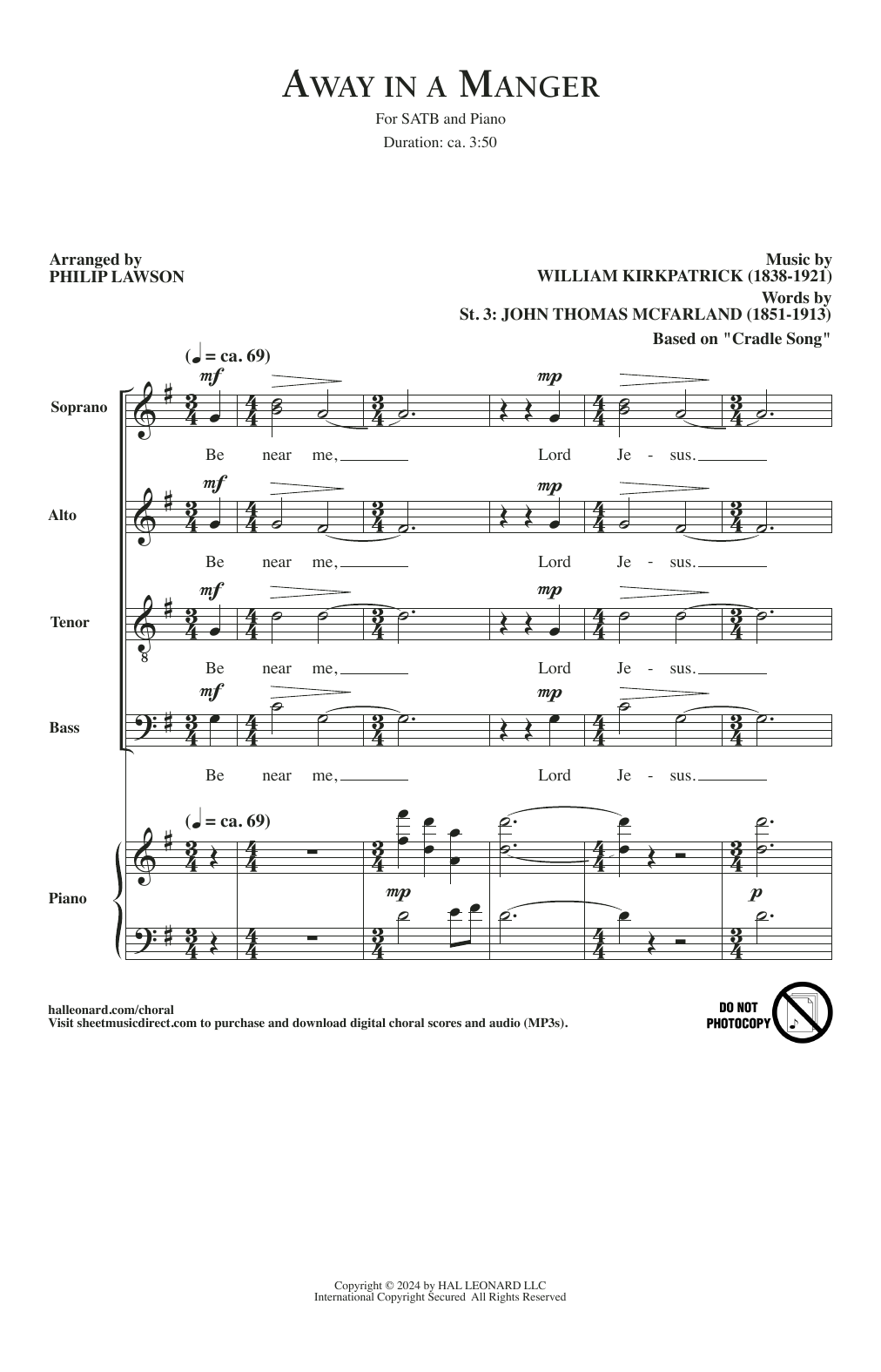 W.J. Kirkpatrick Away In A Manger (arr. Philip Lawson) Sheet Music Notes & Chords for SATB Choir - Download or Print PDF