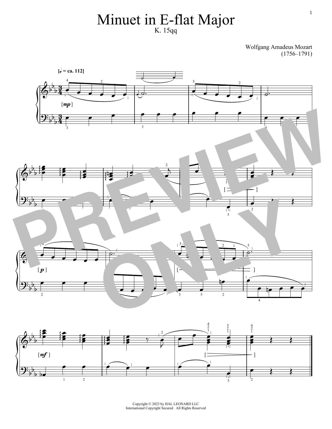 Woflgang Amadeus Mozart Air, K. 15qq Sheet Music Notes & Chords for Piano Solo - Download or Print PDF