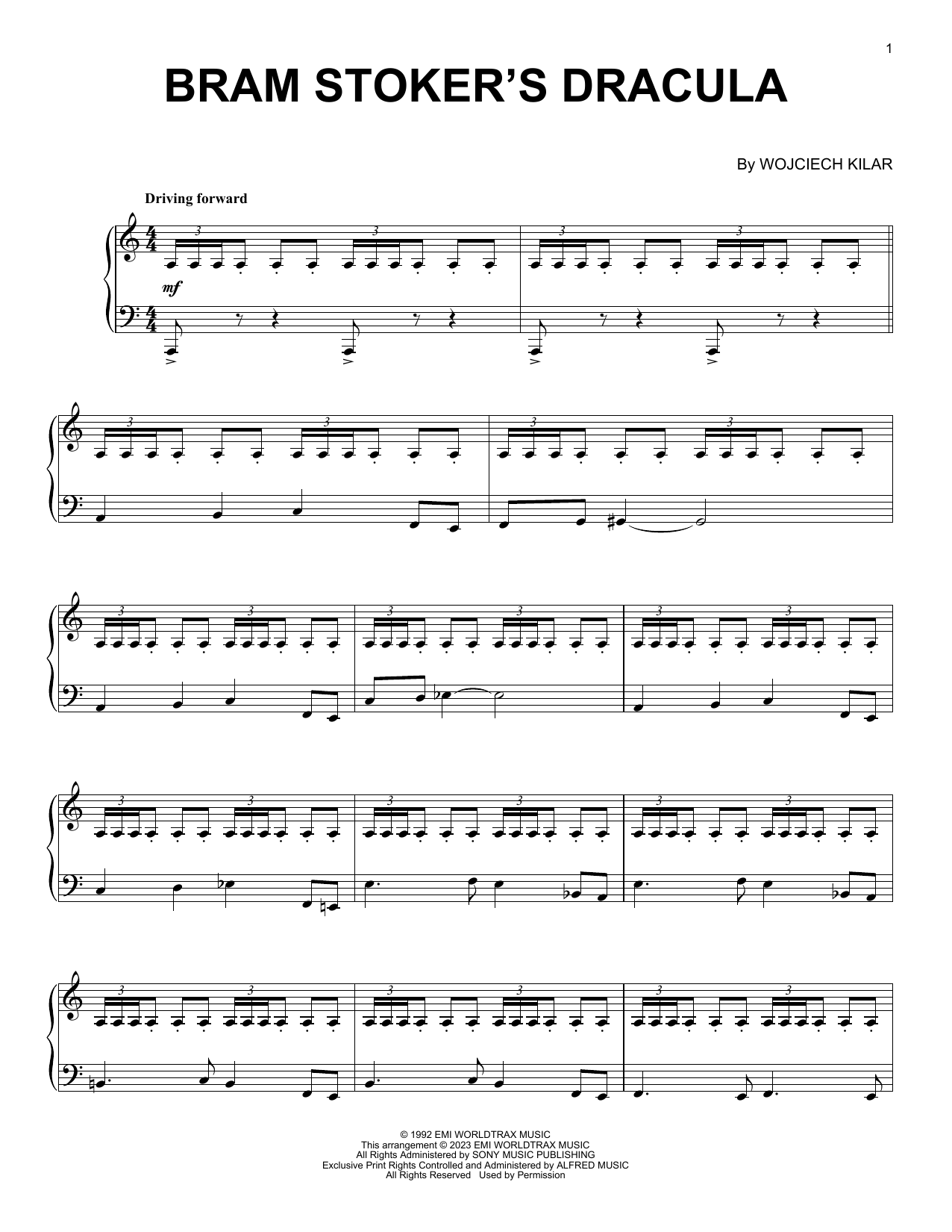 Wojciech Kilar Bram Stoker's Dracula Sheet Music Notes & Chords for Piano Solo - Download or Print PDF
