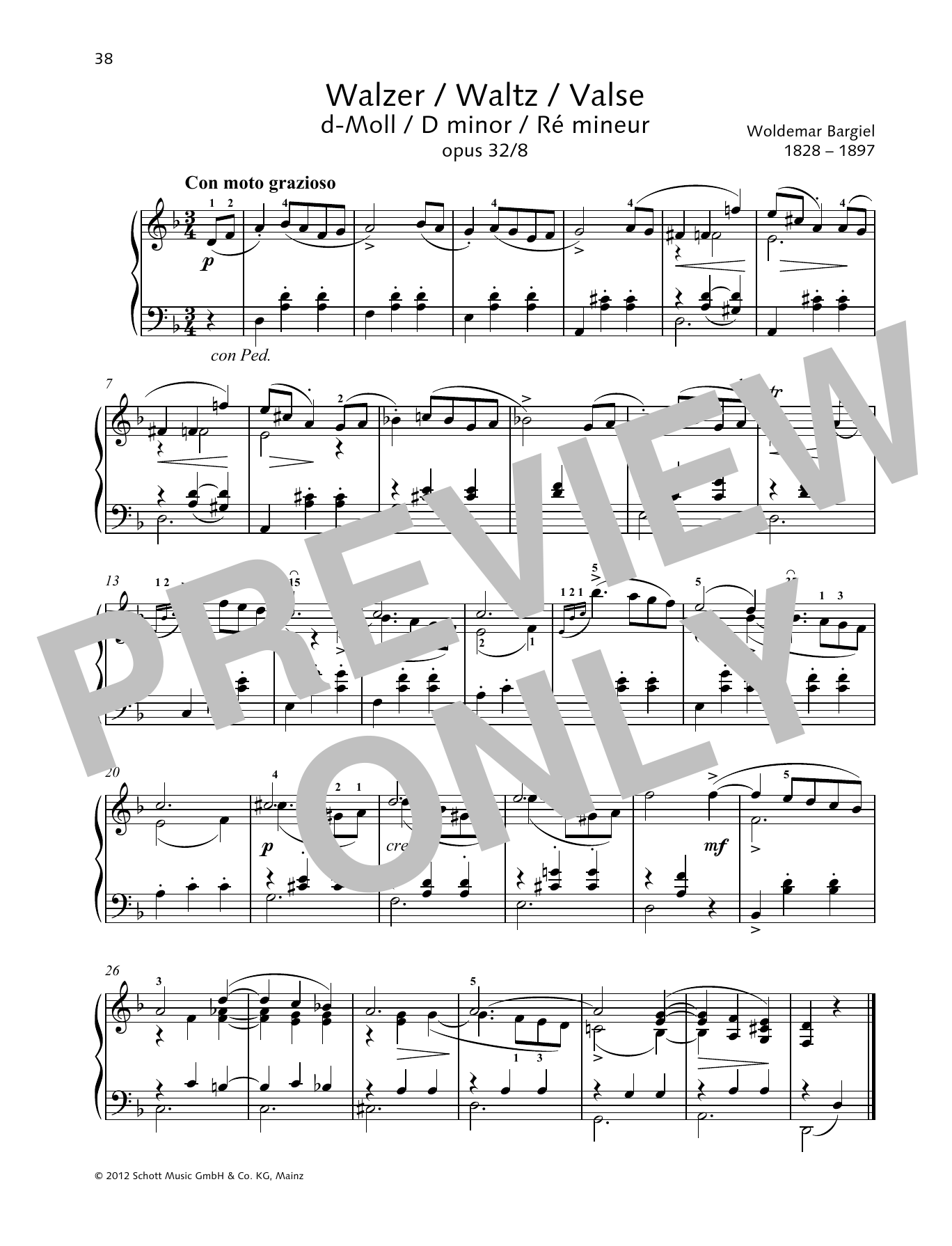 Woldemar Bargiel Waltz D minor Sheet Music Notes & Chords for Piano Solo - Download or Print PDF