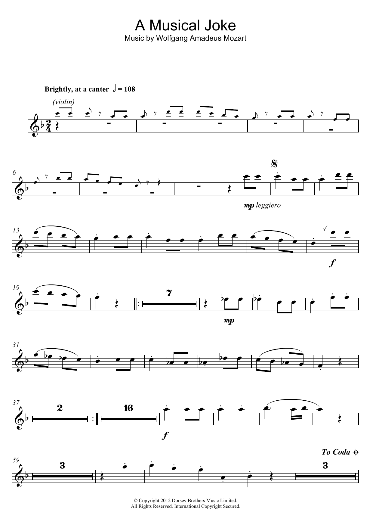 Wolfgang Amadeus Mozart A Musical Joke Sheet Music Notes & Chords for Alto Saxophone - Download or Print PDF