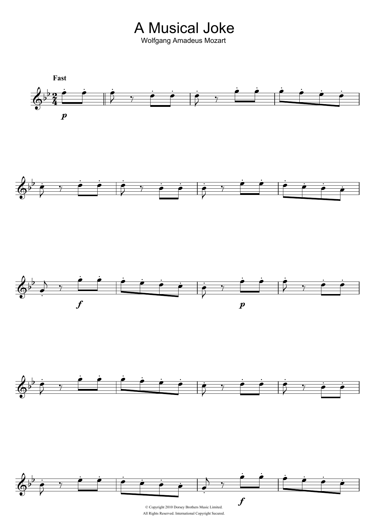 Wolfgang Amadeus Mozart A Musical Joke Sheet Music Notes & Chords for Keyboard - Download or Print PDF