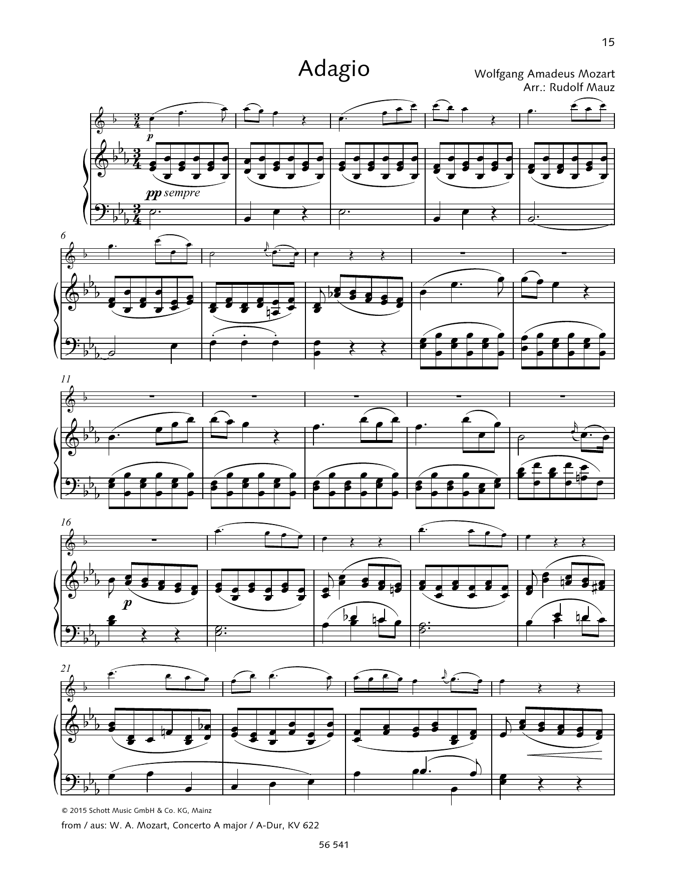 Wolfgang Amadeus Mozart Adagio Sheet Music Notes & Chords for Woodwind Solo - Download or Print PDF