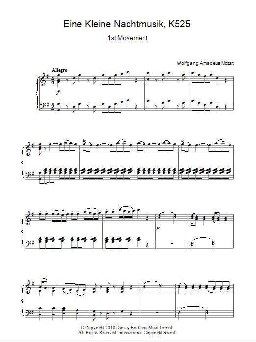 Wolfgang Amadeus Mozart Allegro from Eine Kleine Nachtmusik K525 Sheet Music Notes & Chords for Alto Saxophone - Download or Print PDF