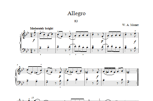 Wolfgang Amadeus Mozart Allegro K3 Sheet Music Notes & Chords for Beginner Piano - Download or Print PDF
