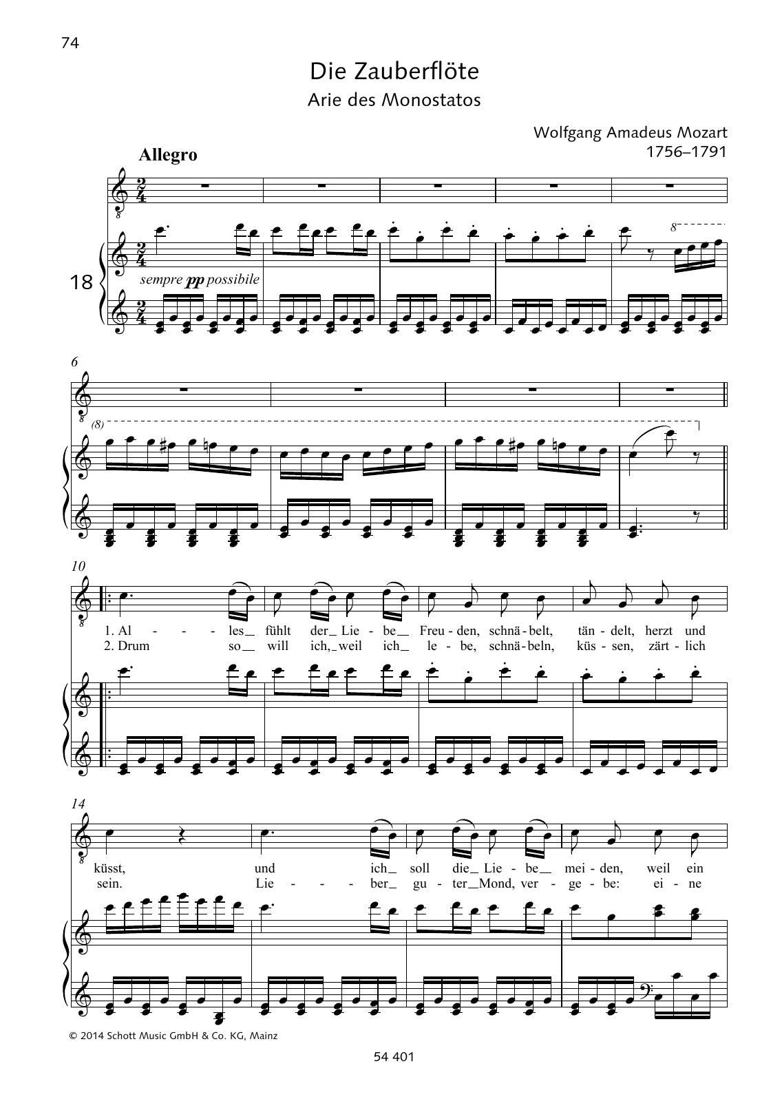 Wolfgang Amadeus Mozart Alles fühlt der Liebe Freuden Sheet Music Notes & Chords for Piano & Vocal - Download or Print PDF