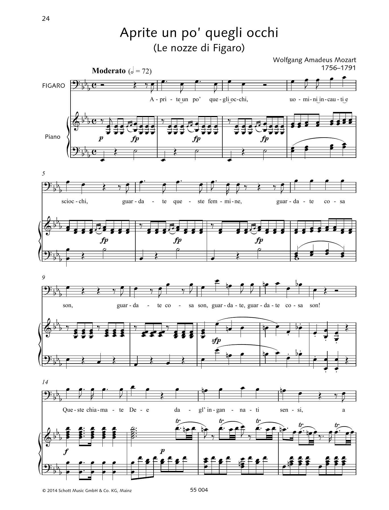 Wolfgang Amadeus Mozart Aprite un po' quegli occhi Sheet Music Notes & Chords for Piano & Vocal - Download or Print PDF