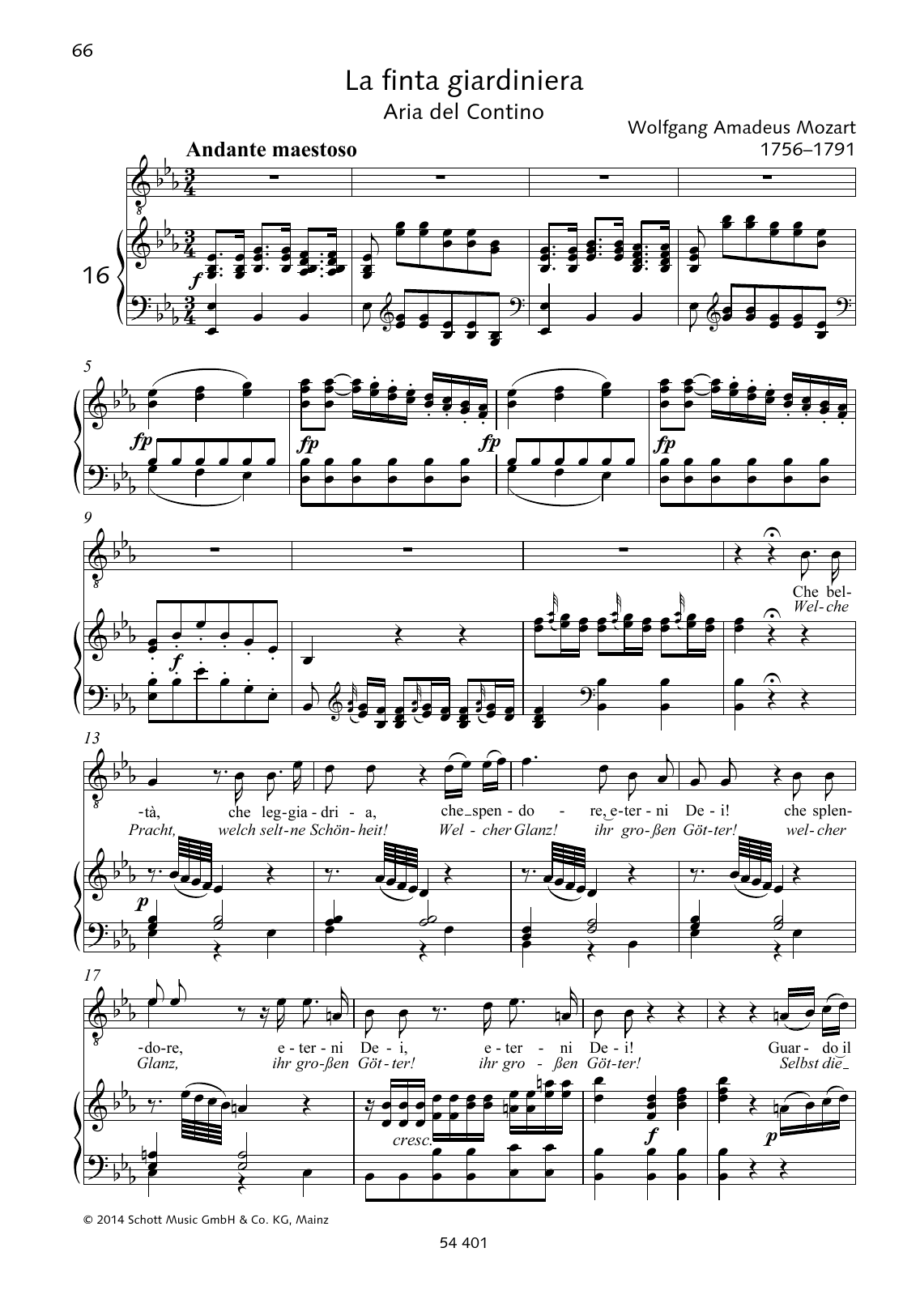 Wolfgang Amadeus Mozart Che beltà, che leggiadria Sheet Music Notes & Chords for Piano & Vocal - Download or Print PDF