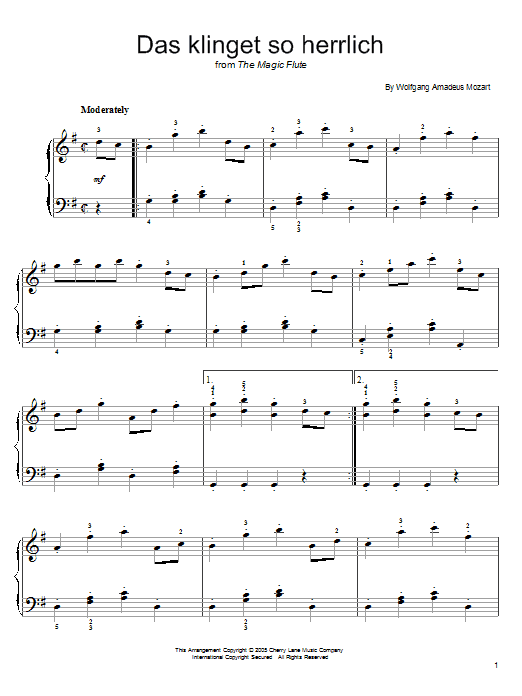 Wolfgang Amadeus Mozart Das Klinget So Herrlich Sheet Music Notes & Chords for Piano Duet - Download or Print PDF