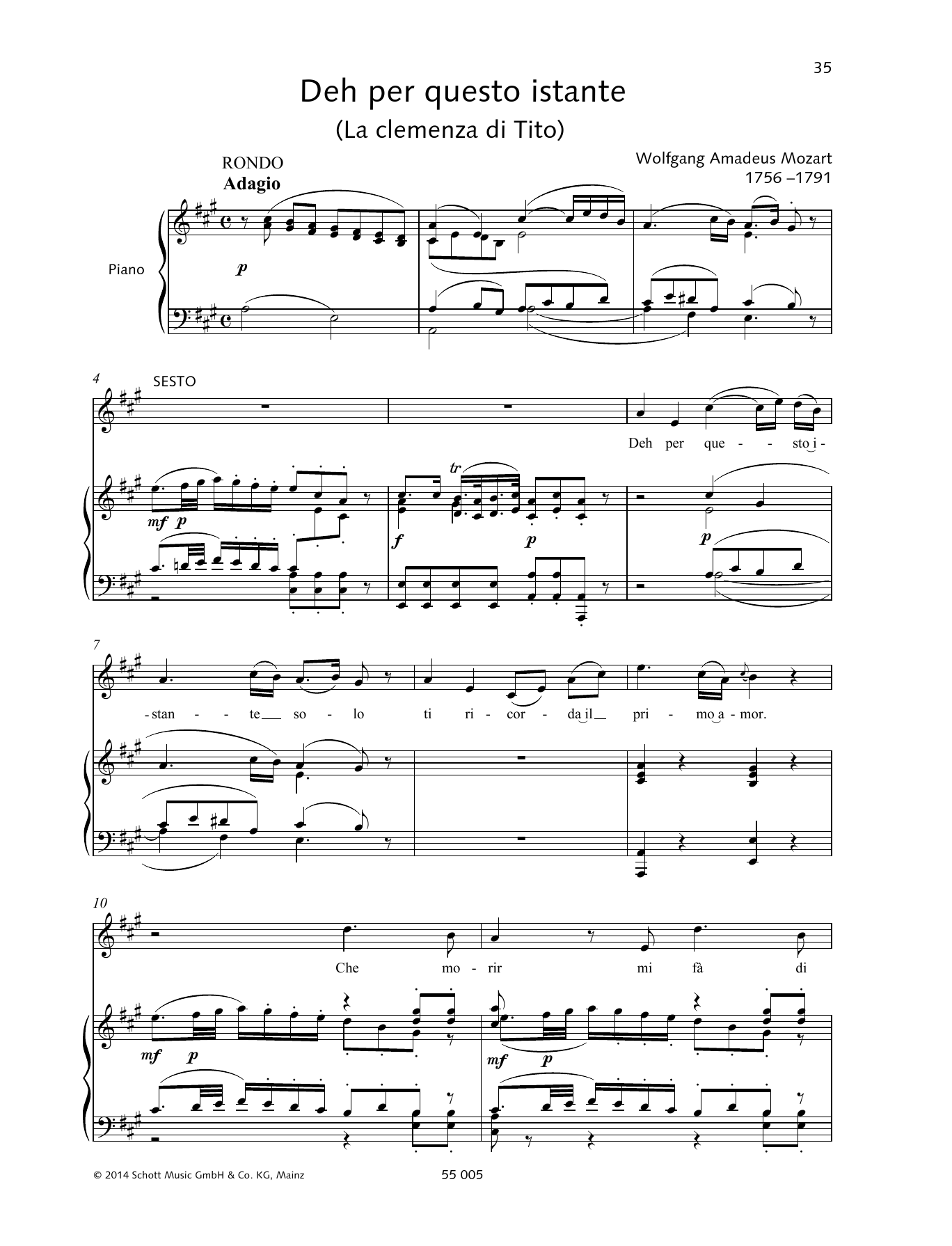 Wolfgang Amadeus Mozart Deh per questo istante Sheet Music Notes & Chords for Piano & Vocal - Download or Print PDF