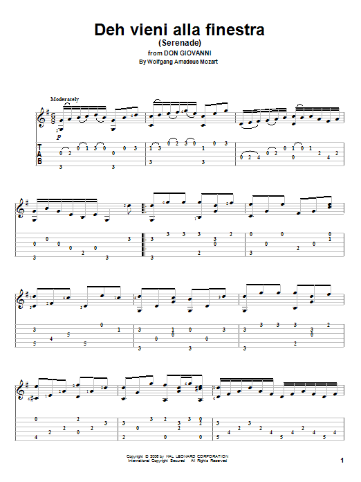 Wolfgang Amadeus Mozart Deh Vieni Alla Finestra (Serenade) Sheet Music Notes & Chords for Guitar Tab - Download or Print PDF