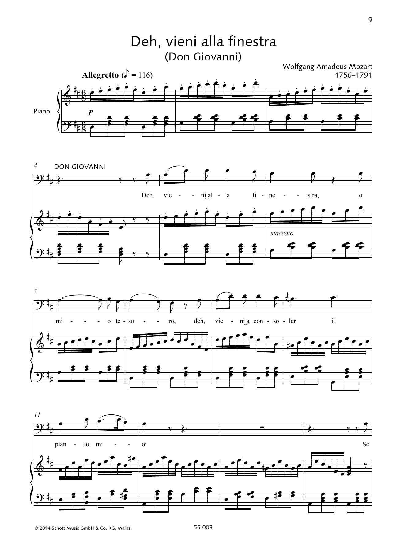 Wolfgang Amadeus Mozart Deh, Vieni Alla Finestra Sheet Music Notes & Chords for Piano & Vocal - Download or Print PDF