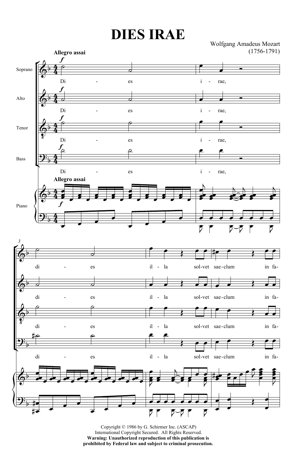 Wolfgang Amadeus Mozart Dies Irae (from Requiem) Sheet Music Notes & Chords for SATB Choir - Download or Print PDF