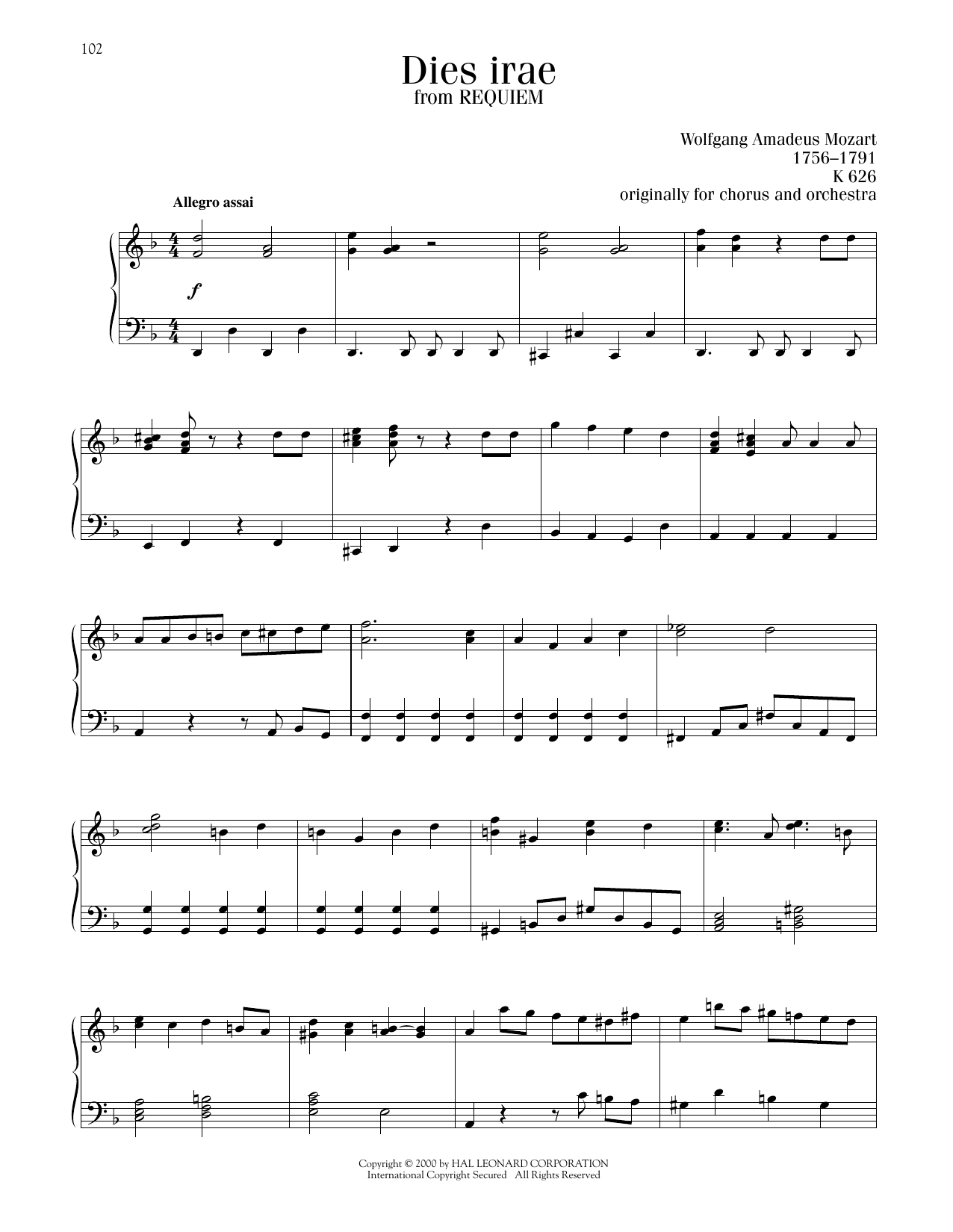 Wolfgang Amadeus Mozart Dies Irae Sheet Music Notes & Chords for Piano Solo - Download or Print PDF