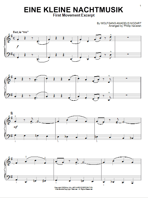 Wolfgang Amadeus Mozart Eine Kleine Nachtmusik [Jazz version] (arr. Phillip Keveren) Sheet Music Notes & Chords for Piano - Download or Print PDF